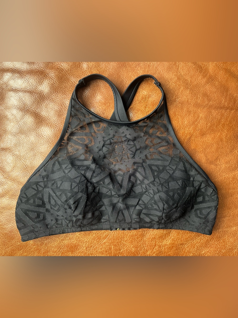 Black Sheer Mesh Geometric Halter Racerback Bralette Size M